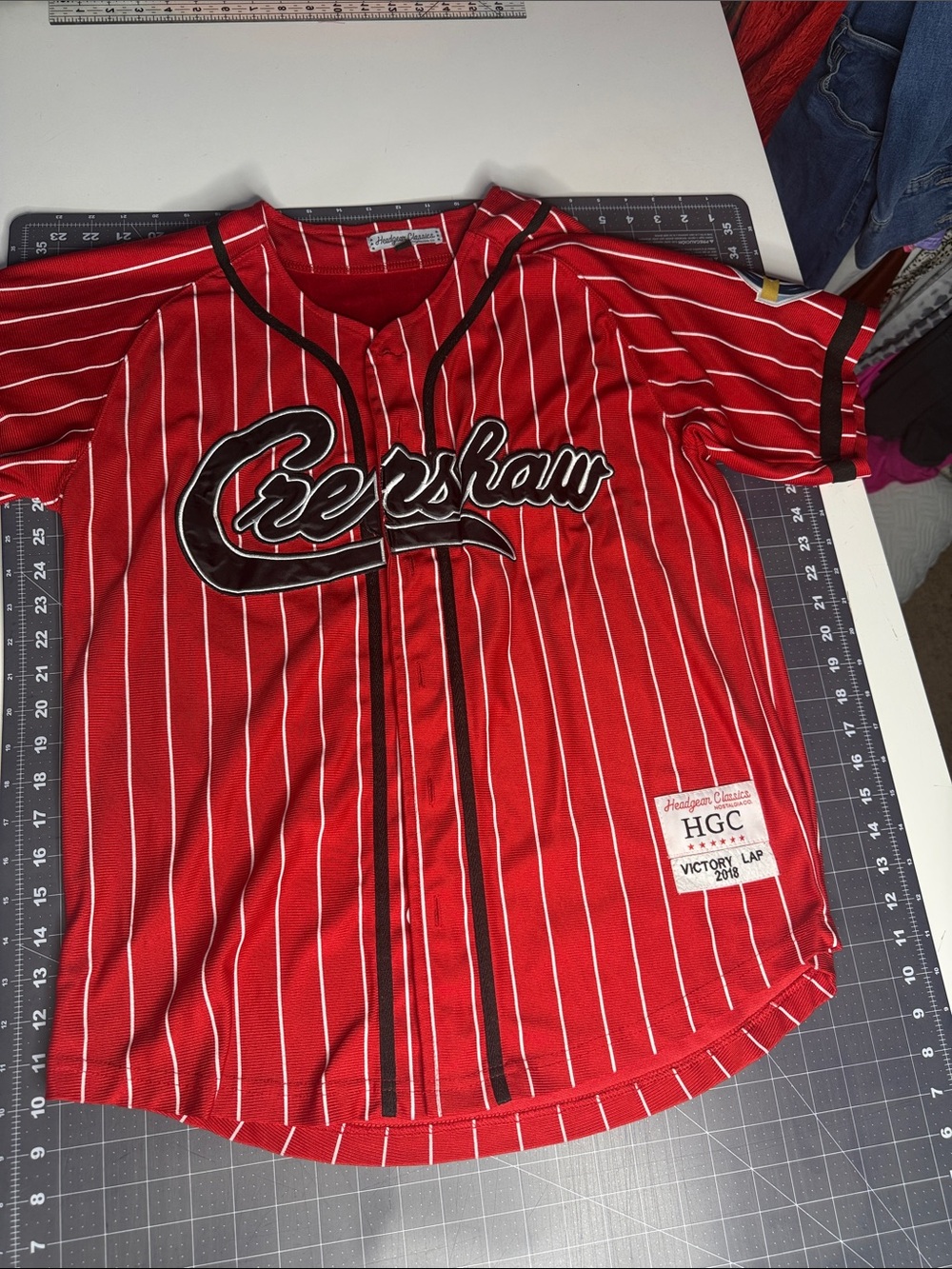 Crepshaw Red Pinstripe Kids Baseball Jersey - Crewsport